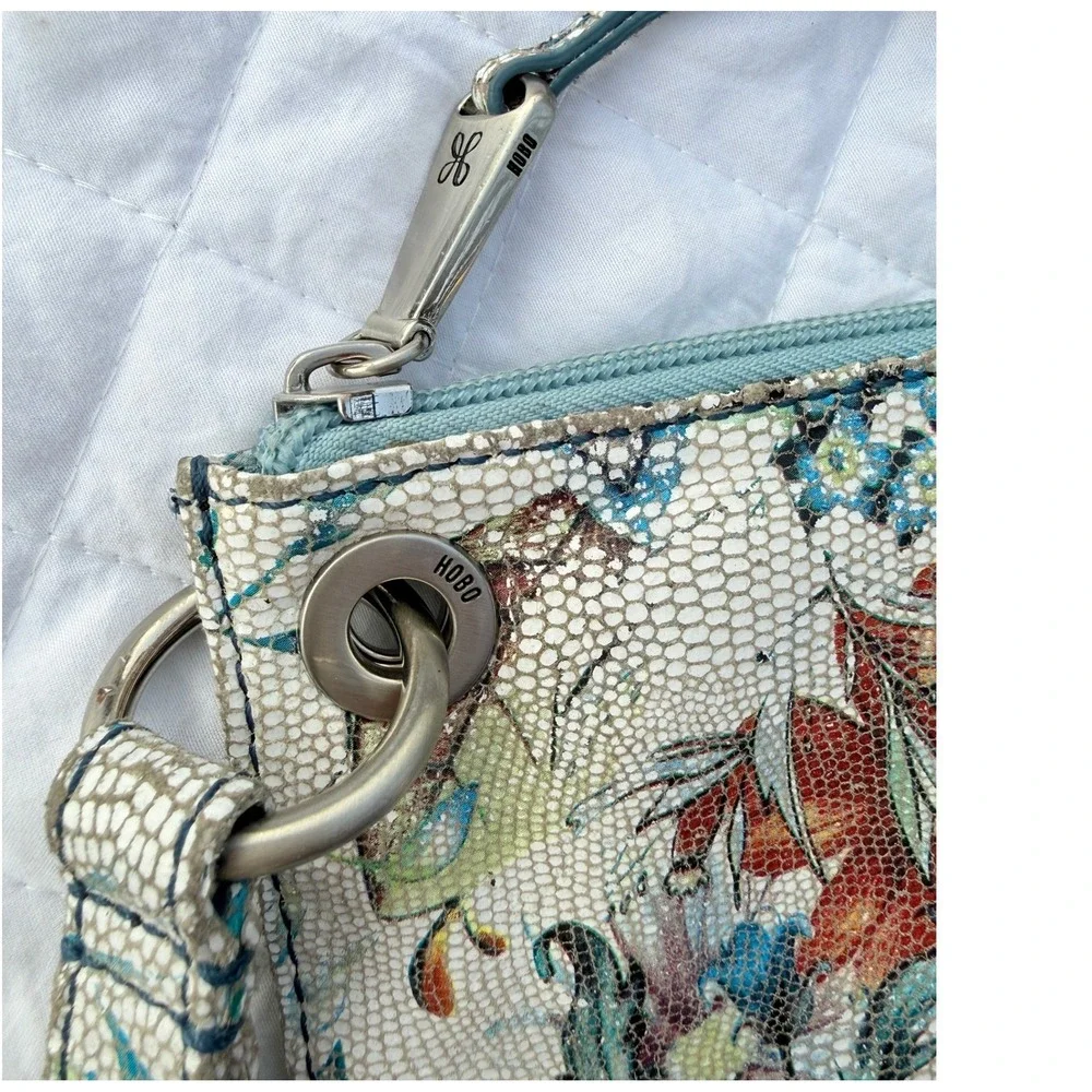 Rare Hobo Floral Leather Wristlet Clutch Bag Boho Snakeskin Print 2024370001